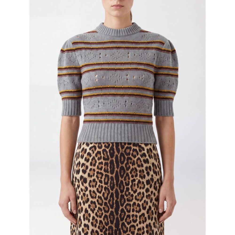Marni Women Marni Striped Pure Cashmere Jumper With Puff Sleeves